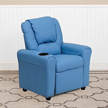 Flash Furniture Contemporary Light Blue Vinyl Kids Recliner With Cup Holder And Headrest - Light Blue Vinyl. View a larger version of this product image.