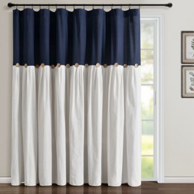 Linen Button Window Curtain Panel Navy/White Single 100x84