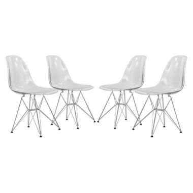 LeisureMod Cresco Molded Plastic Eiffel Side Chair, Set of 4 - Clear. View a larger version of this product image.