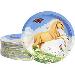 Blue Panda Disposable Plates - 80-Count Paper Plates, Horse Birthday Party Supplies for Appetizer, Lunch, Dinner, and Dessert, Kids Birthdays, 9 Inches in Diameter