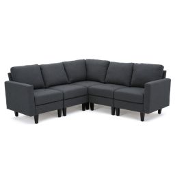 Contemporary Home Living 5-Piece Charcoal Gray Contemporary Style Plush Sectional Couch Sofa Set 35.5