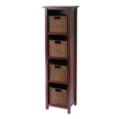 Milan 5-Pc Storage Shelf with 4 Wicker Baskets, Walnut. View a larger version of this product image.