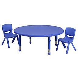 Flash Furniture 45'' Round Blue Plastic Height Adjustable Activity Table Set with 2 Chairs