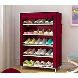 Kitcheniva 6-Layer 5-Shelf Shoes Cabinet Storage Organizer Shoe Rack, Wine Red