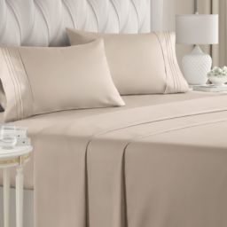 CGK Unlimited 4 Piece Deep Pocket Microfiber (Muted, Vibrant, Heathered) Sheet Set - Queen - Wheat