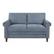 Lazzara Home Dadeville 58 In. Wide Rolled Arm Textured Fabric Upholstery Traditional Straight Loveseat With Nailheads In Blue
