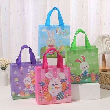 Department Store Easter Gift Bunny Tote Bags - 4pcs Non Woven Goodie Treat Eggs Bags With Handles For Easter Kids Party Favor And Egg Hunt - 9*8.7*4.3inch. View a larger version of this product image.