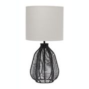 Lalia Home 21" Vintage Rattan Wicker Style Paper Rope Bedside Table Lamp With Light Gray Fabric Shade, Black