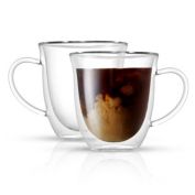 JoyJolt 13.5 oz Glass Double Wall Insulated Coffee Tea Mug Set of 2