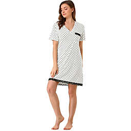 Allegra K Women's Polka Dots Short Sleeve Soft Sleepwear Nightgowns, White, XS
