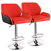 Elama 2 Piece Adjustable Faux Leather Bar Stool in Red and Black with Chrome Base