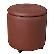 Darwin Furniture Round Storage Ottoman Faux Leather Upholstered Footrest Stool
