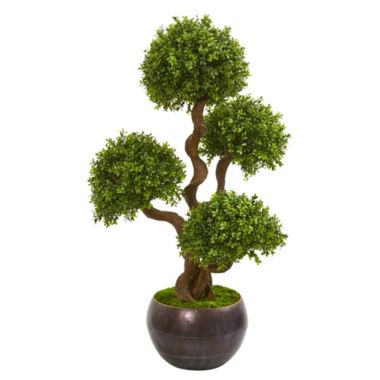 Nearly Natural 3.5' Artificial Four Ball Boxwood Topiary Tree in Planter. View a larger version of this product image.