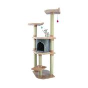 Armarkat 64-Inch Kitten Wooden Step Cat Tower Tree House Condo Scratcher in Blanched Almond W/ Silver Grey Condo