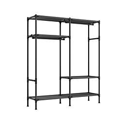 SONGMICS Garment Rack, Portable Closet Wardrobe, 65-Inch Clothing Rack with Hanging Rails and Shelves, Total Load 242 lb, Easy Assembly, for Cloakroom, Bedroom, Black