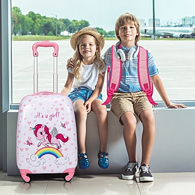 Costway 2 Pcs Kids Luggage Set 12 Inch Backpack and 16 Inch Kid Carry on Suitcase with Wheels. View a larger version of this product image.