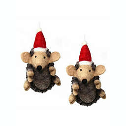 Global Crafts Set of 2 Hedgehog Felt Christmas Ornaments