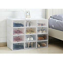 Kitcheniva 12-Pieces Foldable Shoe Storage Box Stackable Drawe Organizer, White