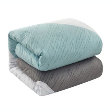 NY&C Home Kinsley 9 Piece Comforter Set Color Block Design Distressed Stripe Print Bed In A Bag Bedding - Sheets Pillowcases Decorative Pillows Shams Included,King , Blue. View a larger version of this product image.