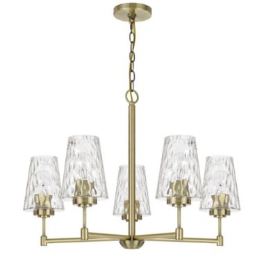 Cal Lighting 60W X 5 Crestwood Metal Chandelier With Textured Glass Shades, Antique Brass. View a larger version of this product image.
