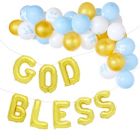 Alternate image 0 for Faithful Finds God Bless Banner Balloons for Boys Baptism Decorations, First Communion (12-16 In, 58 Piece Set)