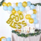 Alternate image 1 for Faithful Finds God Bless Banner Balloons for Boys Baptism Decorations, First Communion (12-16 In, 58 Piece Set)