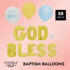 Alternate image 2 for Faithful Finds God Bless Banner Balloons for Boys Baptism Decorations, First Communion (12-16 In, 58 Piece Set)