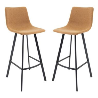 LeisureMod Brooklyn 29.9 Modern Leather Bar Stool With Black Iron Base & Footrest Set of 2. View a larger version of this product image.