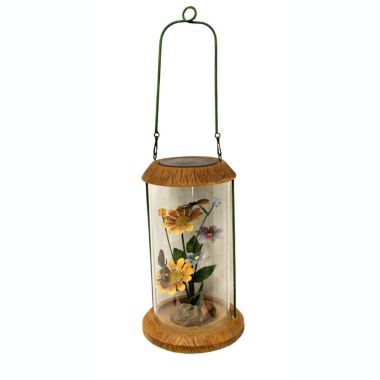 CC Outdoor Living 10.5" LED Lighted Solar Powered Outdoor Garden Lantern with Flowers. View a larger version of this product image.
