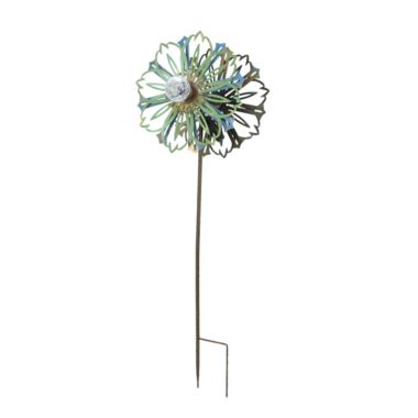 Things2Die4 36 Inch Metal Solar LED Kinetic Wind Spinner Outdoor Garden Yard Art Round Flower. View a larger version of this product image.