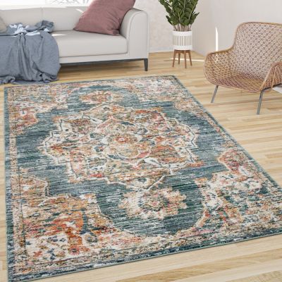 Paco Home Vintage Rug Oriental Design with Colorful Ornaments in Blue Orange