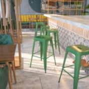 Flash Furniture Kai Commercial Grade 30" High Backless Green Metal Indoor-Outdoor Barstool with Square Seat