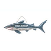 RAM Outdoor Decor Hand Painted Wooden Pool Shark Wall Sign