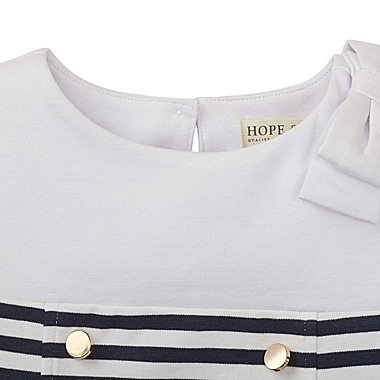 Hope & Henry Girls&#39; A-Line Ponte Dress With Button Placket (Navy and White Striped, 3). View a larger version of this product image.