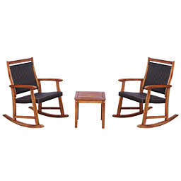 Costway 3 Pieces Acacia Wood Patio Rocking Chair Set with Side Table