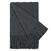 PiccoCasa 100% Acrylic Knit Throw Blanket Soft Rectangle Lightweight Wave Pattern Decors Knitted Blanket with Tassels Fringe for Home Couch, Bed, Sofa, Travel, 50x60 Inch, Dark Gray