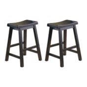 Lazzara Home Nisky 23.5 in. Black Backless Wood Frame Bar Stool with Wooden Seat (Set of 2)