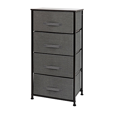 Emma + Oliver 4 Drawer Vertical Storage Dresser with Black Wood Top & Gray Fabric Pull Drawers. View a larger version of this product image.