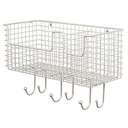 mDesign Metal Storage Organizer Basket with 6 Hooks - Wall Mount