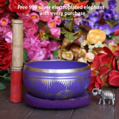 Cottage Handicraft, Crown Charka - Violet Tibetan Singing Bowl with free Elephant Gift. View a larger version of this product image.