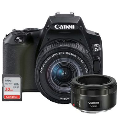Canon EOS Rebel 250 Digital SLR Camera + 18-55 + EF 50mm f/1.8 STM Lens Kit. View a larger version of this product image.