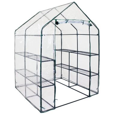 Sunnydaze Outdoor Portable Growing Rack Grandeur Mini Walk-In Greenhouse with Roll-Up Door - 4 Shelves - Clear. View a larger version of this product image.