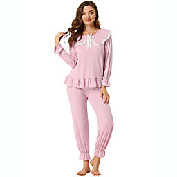 Allegra K Women's Pajama Sets Peter Pan Collar With Chest Pads Lounge Sets Pink L