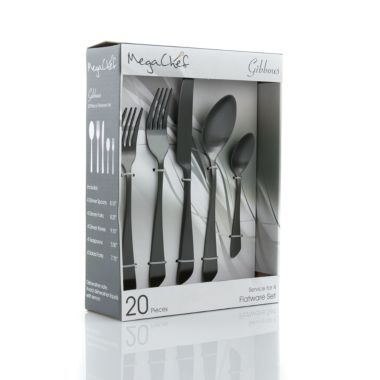 MegaChef Gibbous 20 Piece Flatware Utensil Set, Stainless Steel Silverware Metal Service for 4 in Black. View a larger version of this product image.