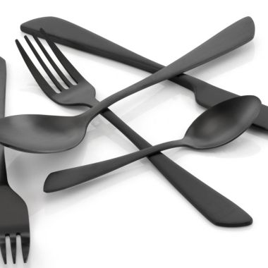 MegaChef Gibbous 20 Piece Flatware Utensil Set, Stainless Steel Silverware Metal Service for 4 in Black. View a larger version of this product image.