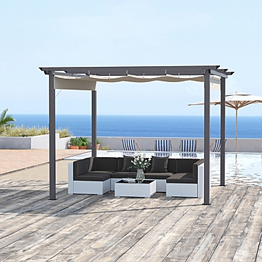 Outsunny 10&#39; x 10&#39; Retractable Pergola Canopy Patio Gazebo Sun Shelter with Aluminum Frame for Outdoor, Cream White. View a larger version of this product image.