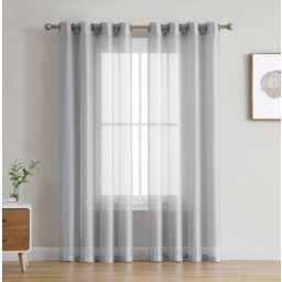 THD Basics 2 Piece Semi Sheer Voile Window Curtain Drapes Grommet Top Panels for Bedroom, Living Room & Kids Room - Set of 2 panels
