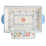 Gibson Elite Anaya 2 Piece Rectangle Stoneware Bakeware Set with Hand Painted Designs