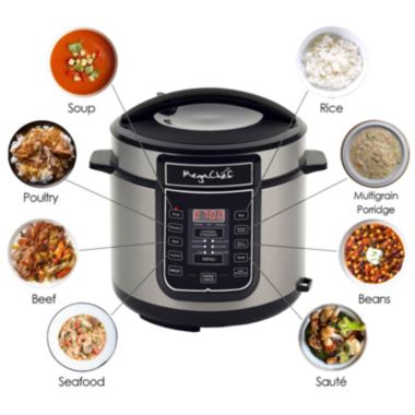Megachef 6 Quart Digital Pressure Cooker with 14 Pre-set Multi Function Features. View a larger version of this product image.