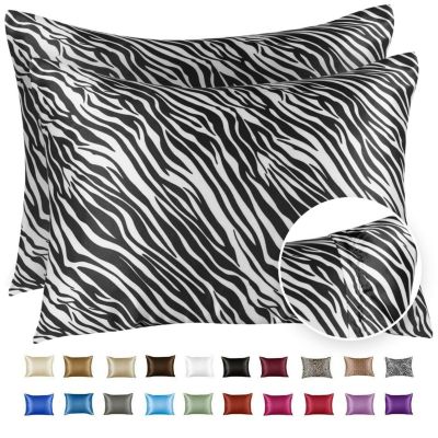 SHOPBEDDING Silky Satin Pillowcase for Hair and Skin - Standard Satin Pillow Case with Zipper, Black Zebra Print (Pillowcase Set of 2) By BLISSFORD